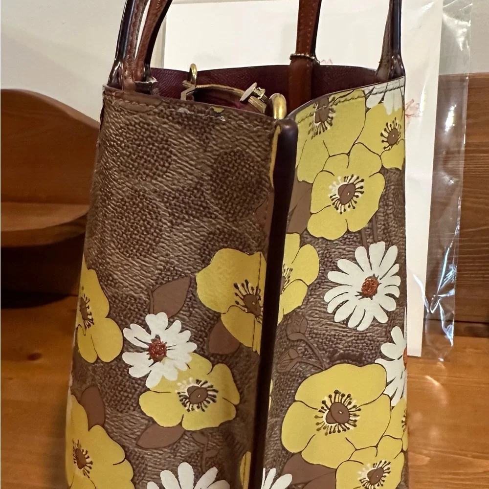 Coach Brown and Yellow Floral Tote - Picture 10 of 12